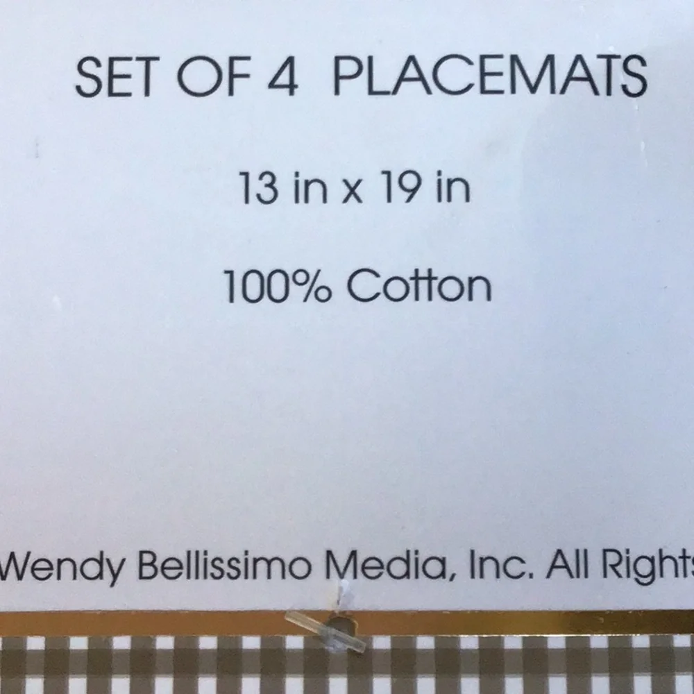 Wendy Bellissimo Harvest Fall Autumn 100% Cotton‎ Placemats Set of 4 NWT